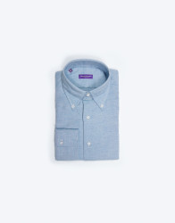 Patrick Hellmann Collection Blue Shirt With Herringbone Pattern And Button-Down Collar thumbnail